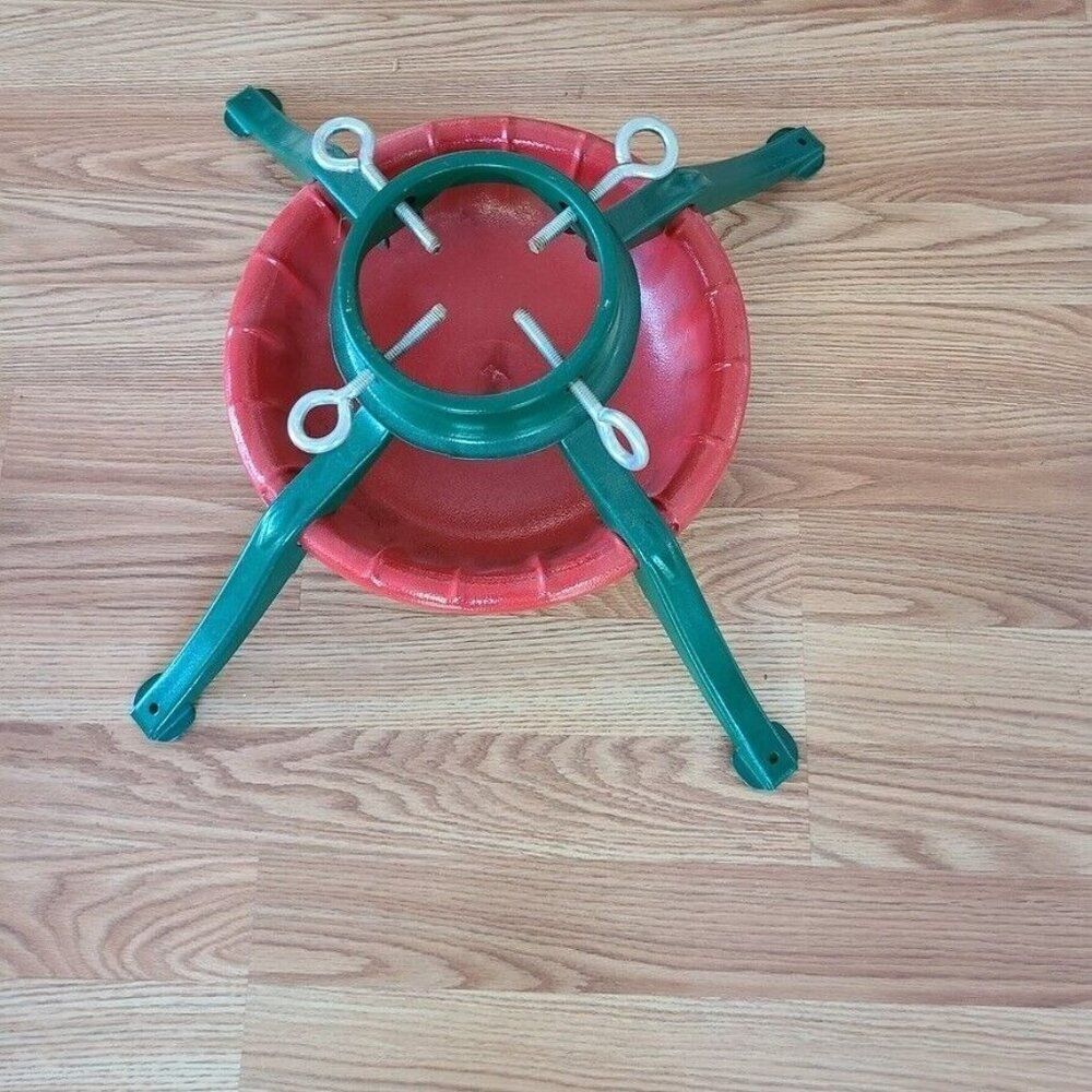Vintage Christmas Tree Stand Red Green Powder Coat 4 Leg 22" Heavy Gauge Steel
